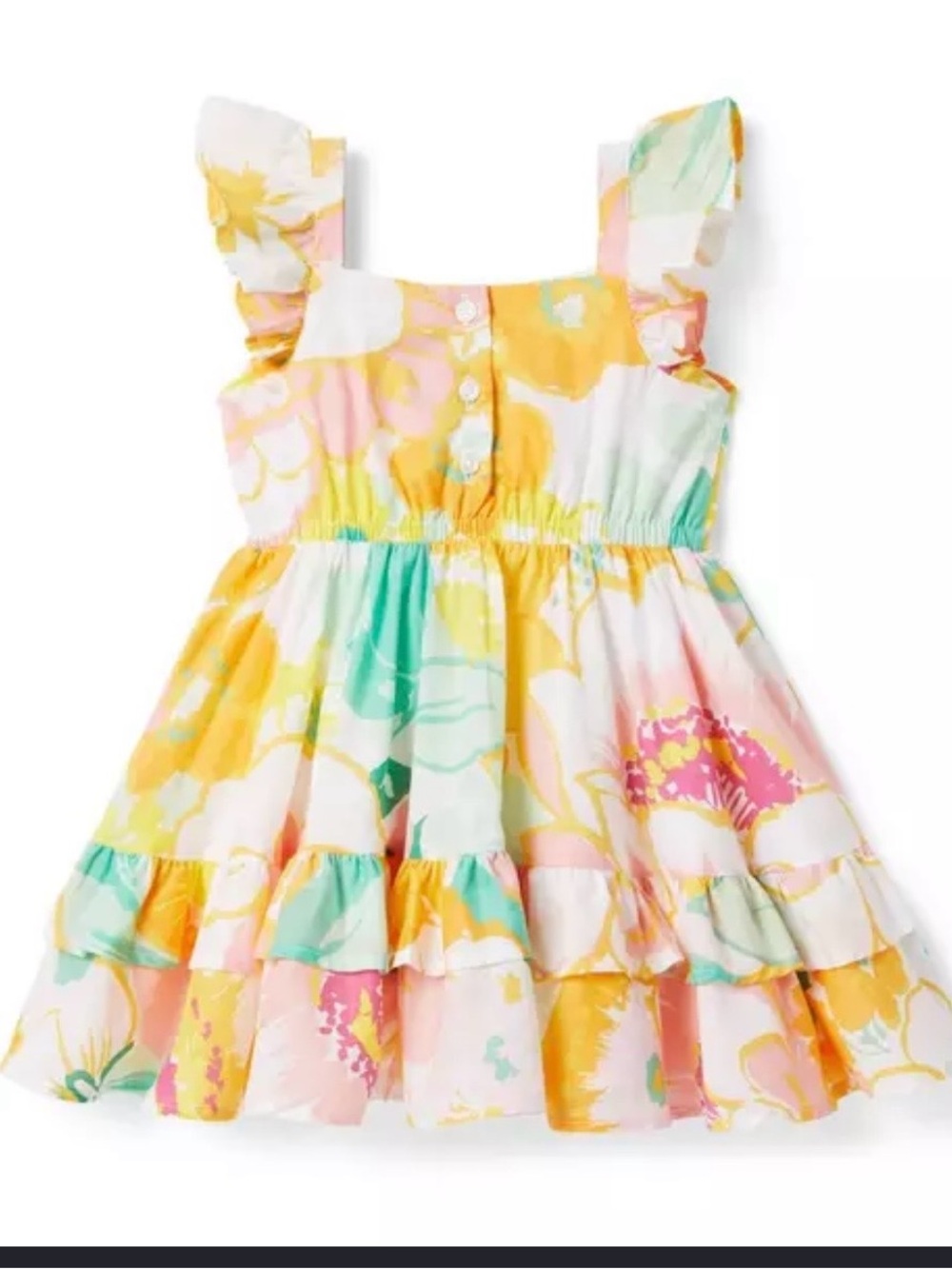 Janie and Jack Multicolor Floral Ruffled Sundress - Yellow, Pink & Green